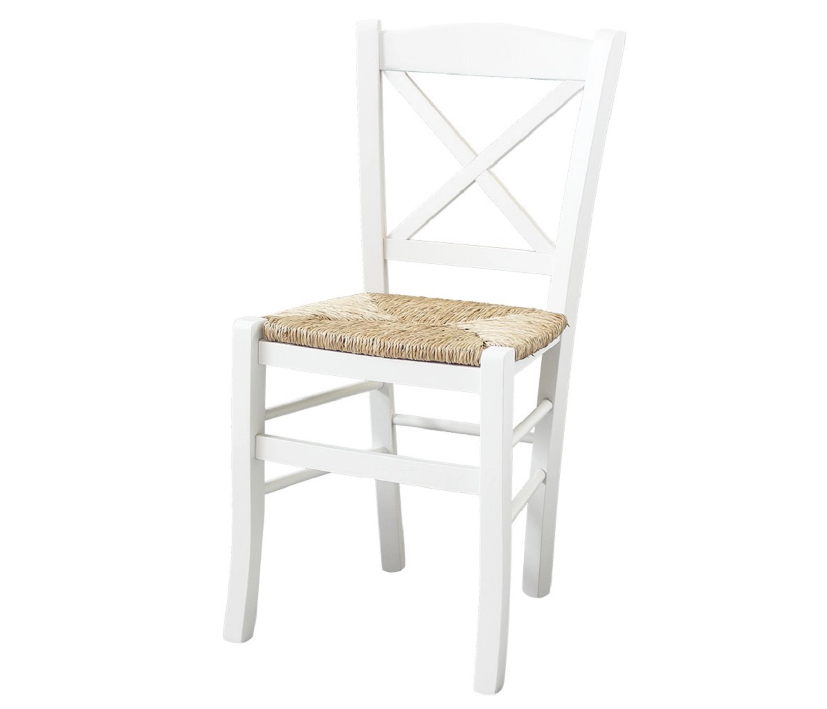 Sedia Croce in legno seduta paglia shabby chic