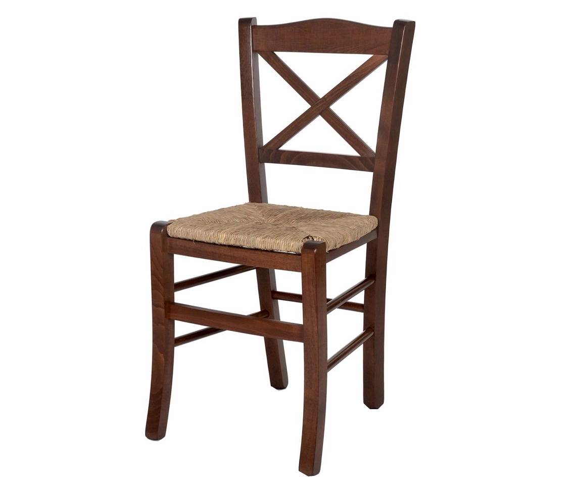 Sedia Croce in legno sedile paglia finiture legno 