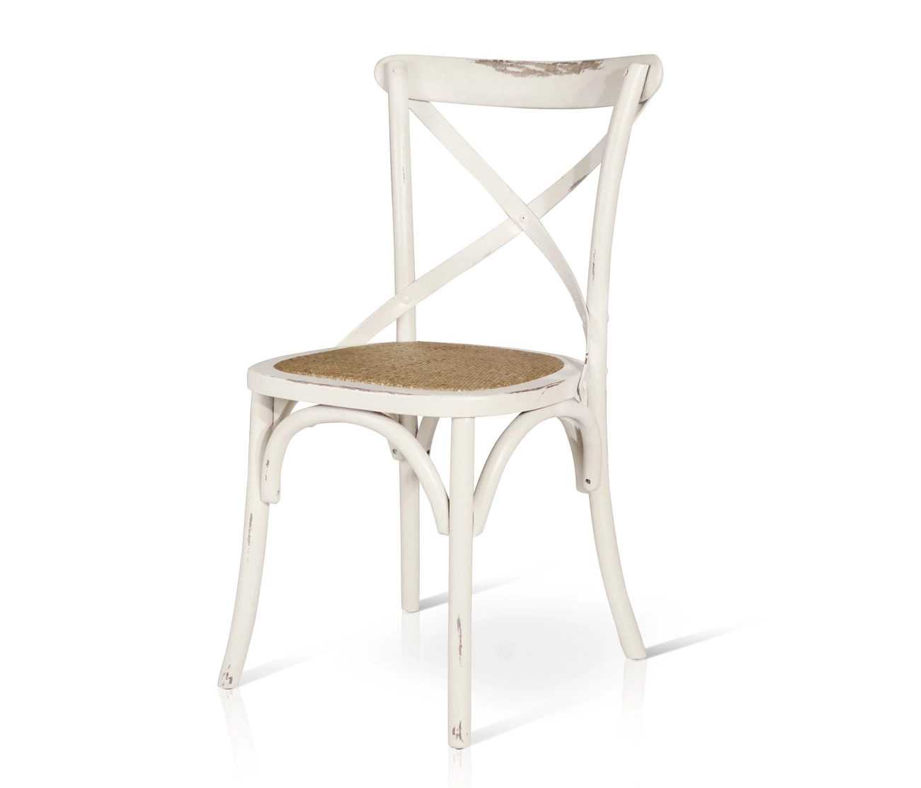 Sedia Croce in legno seduta in corda rattan massello bianco consumato