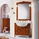 Anteprima foto mobile bagno rustico classico in legno con specchiera e lampade e lavello in mineralmarmo
