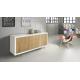 Anteprima foto (2/3) credenza 2 ante 3 cassetti moderna contemporanea color bianco e rovere con piedi vetro