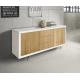 Anteprima foto (1/3) credenza 2 ante 3 cassetti moderna contemporanea color bianco e rovere con piedi vetro