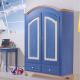 Anteprima foto (2/5) armadio in legno massello di abete 2 ante 2 cassetti color blu e naturale cornice curva