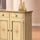 Anteprima foto (3/5) credenza in legno 2 porte 2 cassetti finitura laccato avorio filo verde per arredi rustici e contemporanei