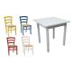 Anteprima foto set tavolo bianco + 4 sedie impagliate colorate miste per bar e ristorante