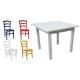 Anteprima foto set tavolo 4 gambe color bianco e sedie colorate anilina seduta legno bar ristorante
