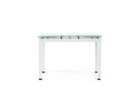Foto tavolo allungabile con gambe metallo color bianco e piano vetro cm 110(+30+30)x70
