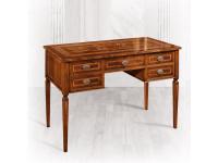 Foto scrittoio in legno intarsiato con 5 cassetti e gambe a spada in stile classico arte povera