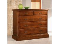 Foto comò in legno in stile classico arte povera con 5 cassetti e zoccolatura lineare