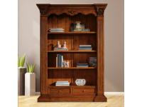 Foto libreria classica intagliata in legno con 2 cassetti e 3 ripiani