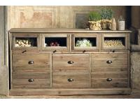Foto credenza in pino vecchio 2 cassetti 2 ante e 4 cassetti vetrati per arredi in legno stile rustico