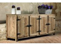 Foto credenza in legno massello di pino vecchio con 4 ante con 6 ripiani interni per arredi rustici in legno