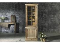 Foto vetrina alta in legno massello di pino invecchiato con 1 anta cieca ed 1 anta vetro