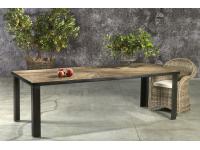 Foto tavolo in legno massello di olmo vecchio intarsiato con struttura in ferro verniciato stile contemporaneo 200x100