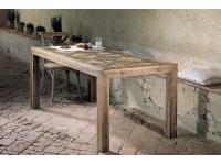 Foto tavolo in legno massello di olmo vecchio allungabile con piano ad intarsio l160x85