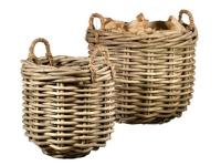 Foto set 2 cesti fatti a mano in rattan naturale con manici intrecciati