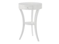 Foto tavolino rotondo laccato bianco 1 cassetto e 1 vano a giorno