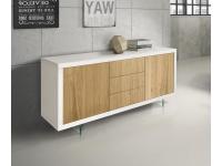 Foto credenza 2 ante 3 cassetti moderna contemporanea color bianco e rovere con piedi vetro
