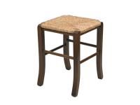 Foto sgabello pub basso rustico in legno di faggio massello con seduta in paglia