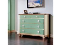 Foto comò 5 cassetti in stile rustico country provenzale in abete massello color verde e bianco