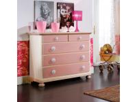 Foto comò 5 cassetti in abete stile rustico country provenzale color rosa e bianco