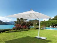 Foto ombrellone quadrato 3,5×3,5 mt con fusto in alluminio verniciato effetto legno sbiancato