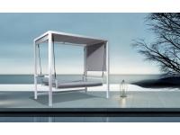 Foto dondolo reclinabile 3 posti con struttura alluminio bianco e cuscini olefin grigio chiaro