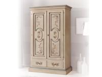 Foto armadio in legno 2 porte 2 cassetti color crema laccato e decorato filo azzurro per arredamenti in stile
