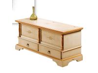 Foto cassapanca in legno con ribalta e 2 cassetti color avorio filo ocra per arredi classici in stile