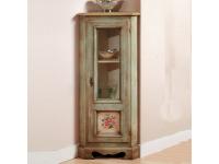 Foto vetrinetta ad angolo 1 anta legno e vetro verdino invecchiato e decorato per arredamenti in stile