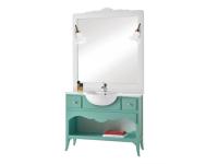 Foto mobile bagno in legno, 2 cassetti e 1 vano giorno con mineralmarmo, colore verde acqua