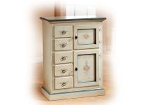 Foto stipo in legno 2 porte 5 cassetti color bianco decorato filo azzurro