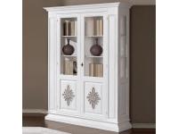 Foto vetrina in legno 2 porte color bianco con intaglio margherita per arredi classici shabby contemporanei