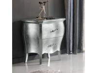 Foto comodino sagomato in legno 2 cassetti foglia argento arredamenti stile moderno contemporaneo