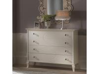 Foto comò 4 cassetti in legno laccato opaco con incisione sui cassetti in stile moderno e contemporanea