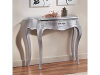 Foto consolle in legno sagomata 1 cassetto finitura foglia argento con maniglie swaroski per arredi in stile