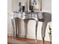 Foto consolle in legno con 1 cassettino finitura foglia argento con maniglia swaroski