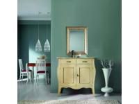 Foto credenzina contemporanea in legno sagomata e bombata con 2 porte 2 cassetti colore avorio