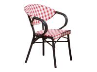 Foto sedie esterno per arredo bar trattoria in alluminio color nero e textilene quadretti bianco e rosso