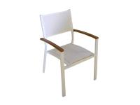 Foto sedia in alluminio bianco con seduta schienale textilene e braccioli in teak