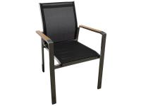 Foto sedie impilabili con seduta in textilene nero e braccioli in resin wood