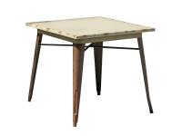 Foto tavolo ristorante 70x70 in lamiera galvanizzato color avorio consumato con gambe marroni