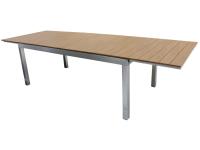 Foto tavolo allungabile in alluminio con piano doppio allungo in resin wood color rovere