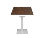 Foto tavoli ascoli bar ristorante pizzerie esterno interno con base ghisa bianca + piano hpl finitura bronzo corten stile industrial