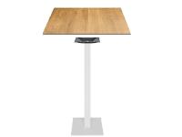 Foto tavolo alto asti per arredo trattoria bar ristorante con base ghisa bianca e piano hpl stratificato rovere