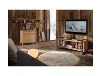 Foto soggiorno living completo in legno massello di abete con porta tv struttura ferro