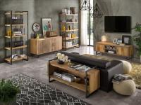 Foto composizione soggiorno living con arredi in legno massello stile moderno industrial