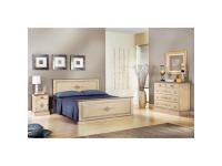 Foto camera da letto matrimoniale in legno laccata decorata avorio anticato profili azzurro antico