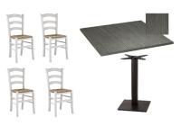 Foto set napoli arredo bar ristorante tavoli con base ghisa e piano grigio + sedie bianche seduta paglia