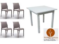 Foto set ferrara arredo bar ristorante pizzerie tavoli 4 gambe colore bianco + 4 sedie polipropilene impilabili